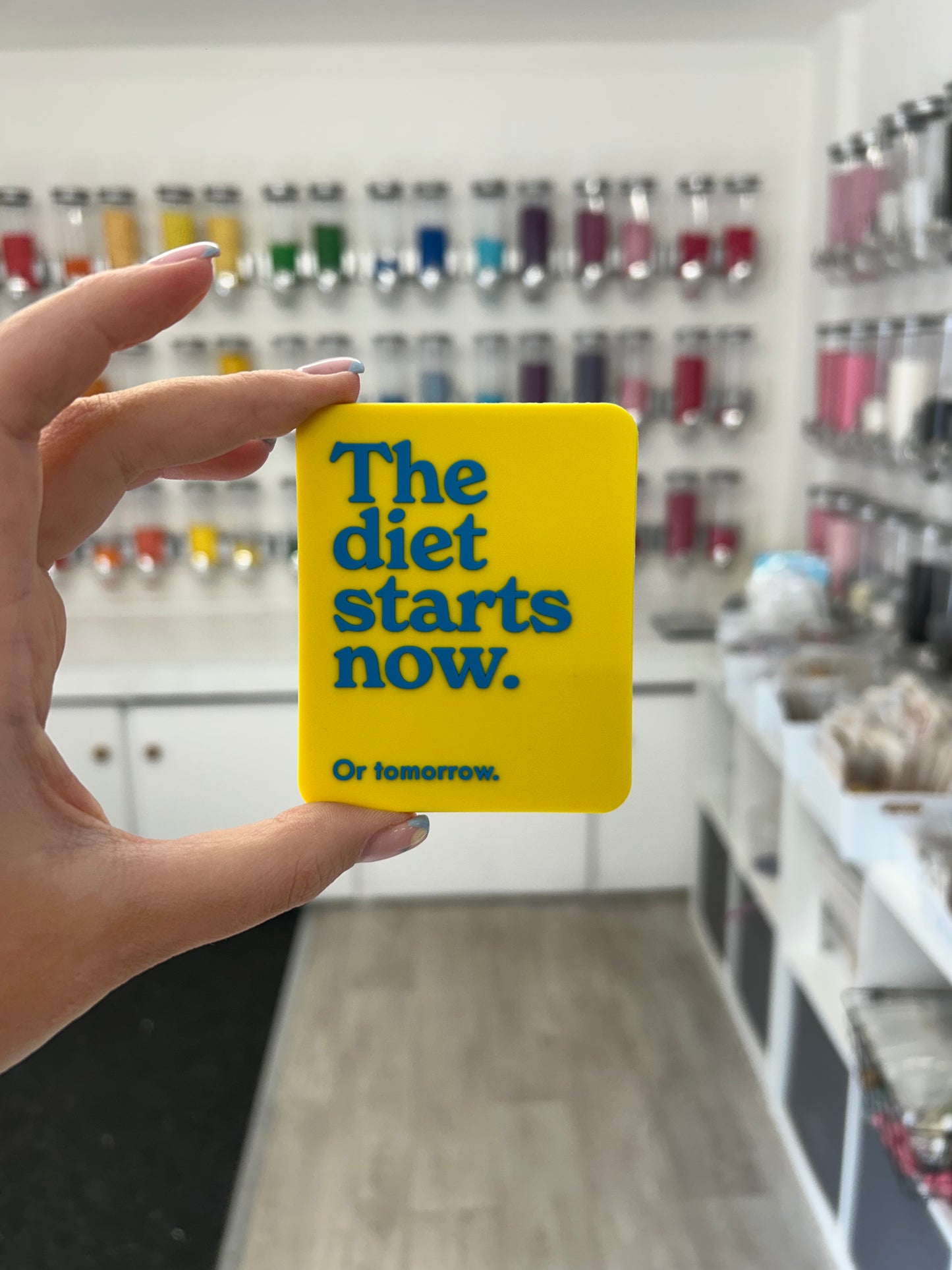 “Diet starts now. Or tomorrow” magnet