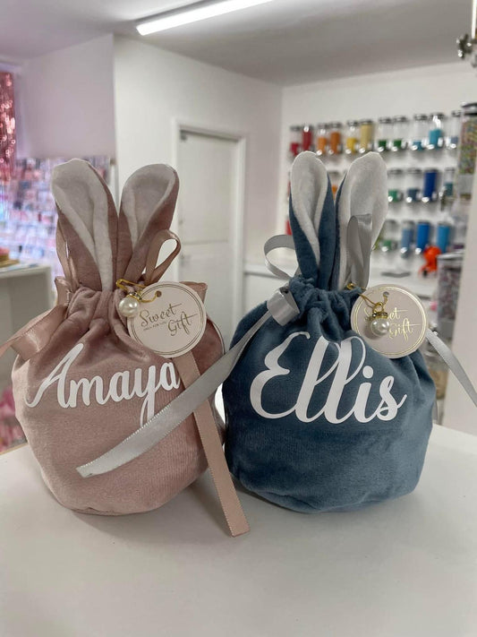 Personalised Velvet Bunny Drawstring Bag