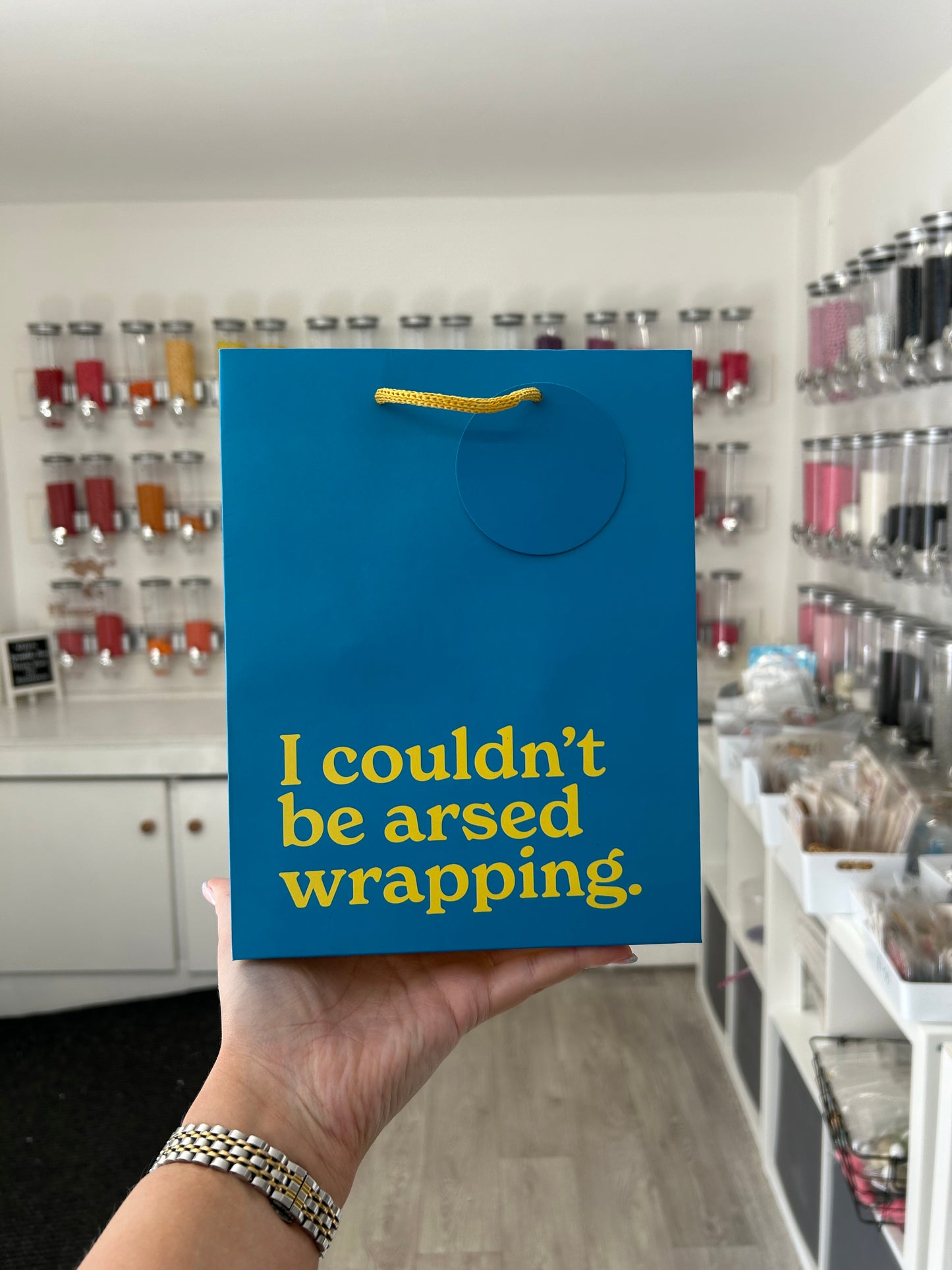 ‘I couldn’t be arsed wrapping’ Medium Blue Humourous Gift Bag
