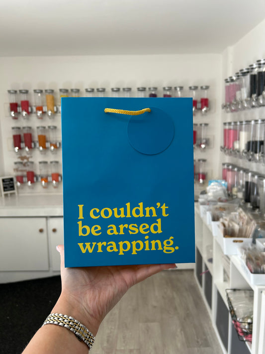 ‘I couldn’t be arsed wrapping’ Medium Blue Humourous Gift Bag