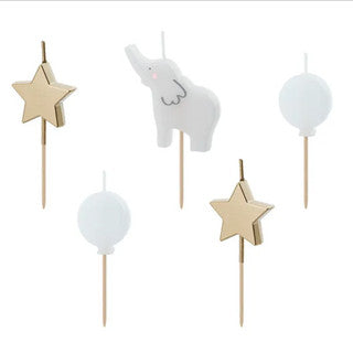 White Elephant and Gold Stars Birthday Candles (5)