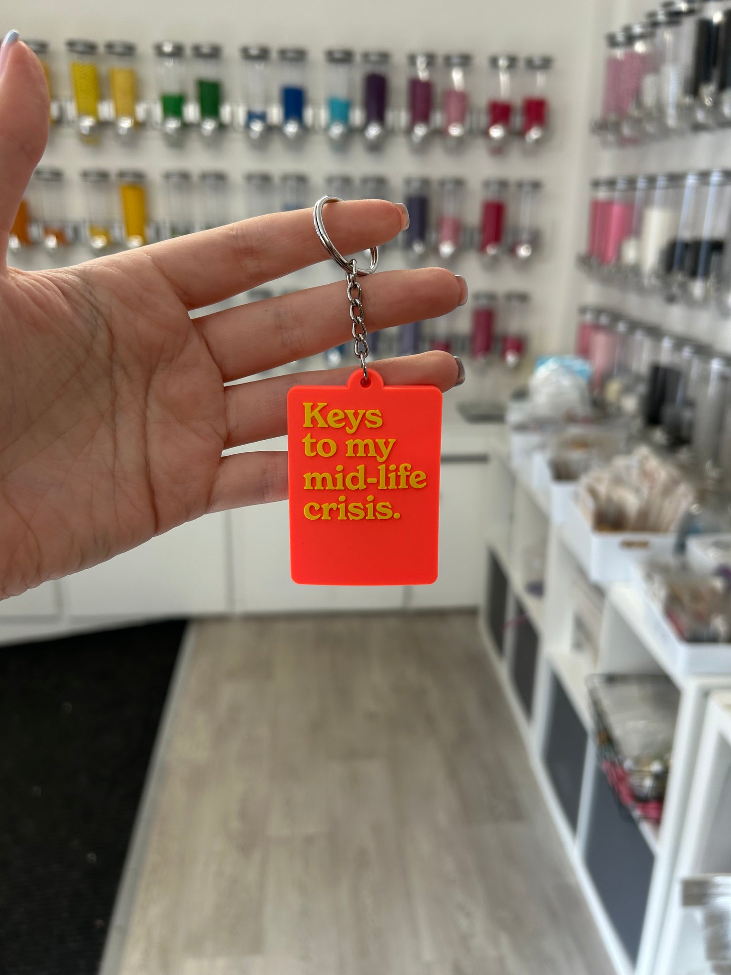 “Keys to my mid-life crisis.” Keyring