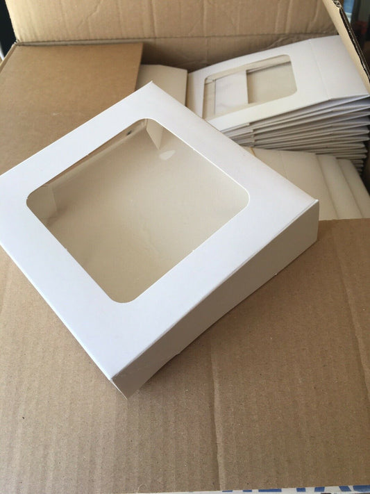 5 White Square Shallow Flan Pie Cake Window Box 6 x6 x1.5 inch pic n mix boxes